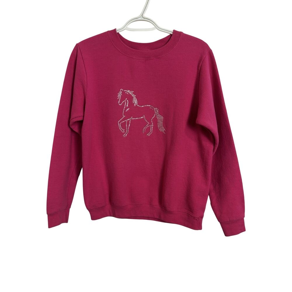 Pink Pony Horse Rhinestone Homemade Crewneck Sweatshirt S Equestrian Cowgirl